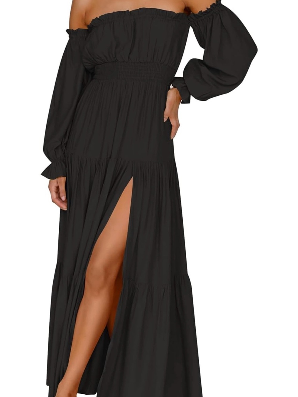 Amazon Bright Red Maxi Dress with Puff Sleeves - Picture 4 of 4